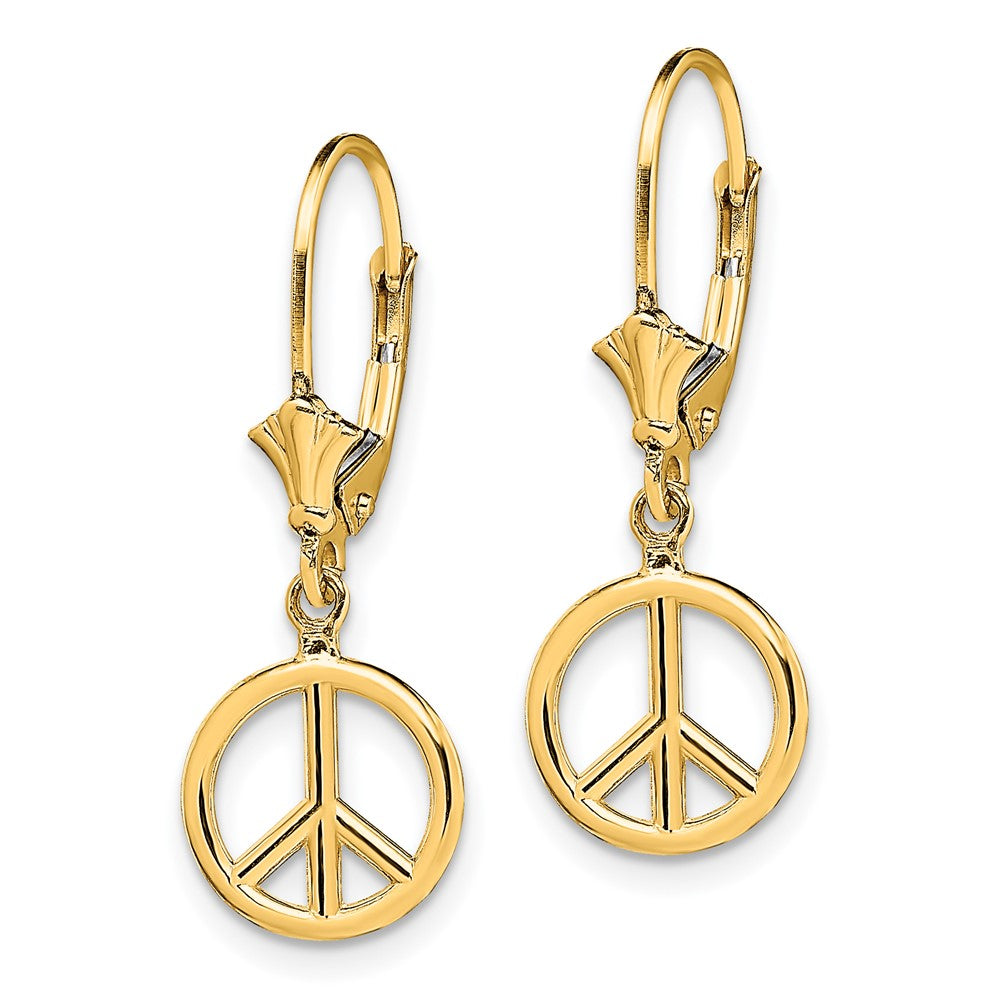 14K Yellow Gold 3-D Peace Symbol Leverback Earrings