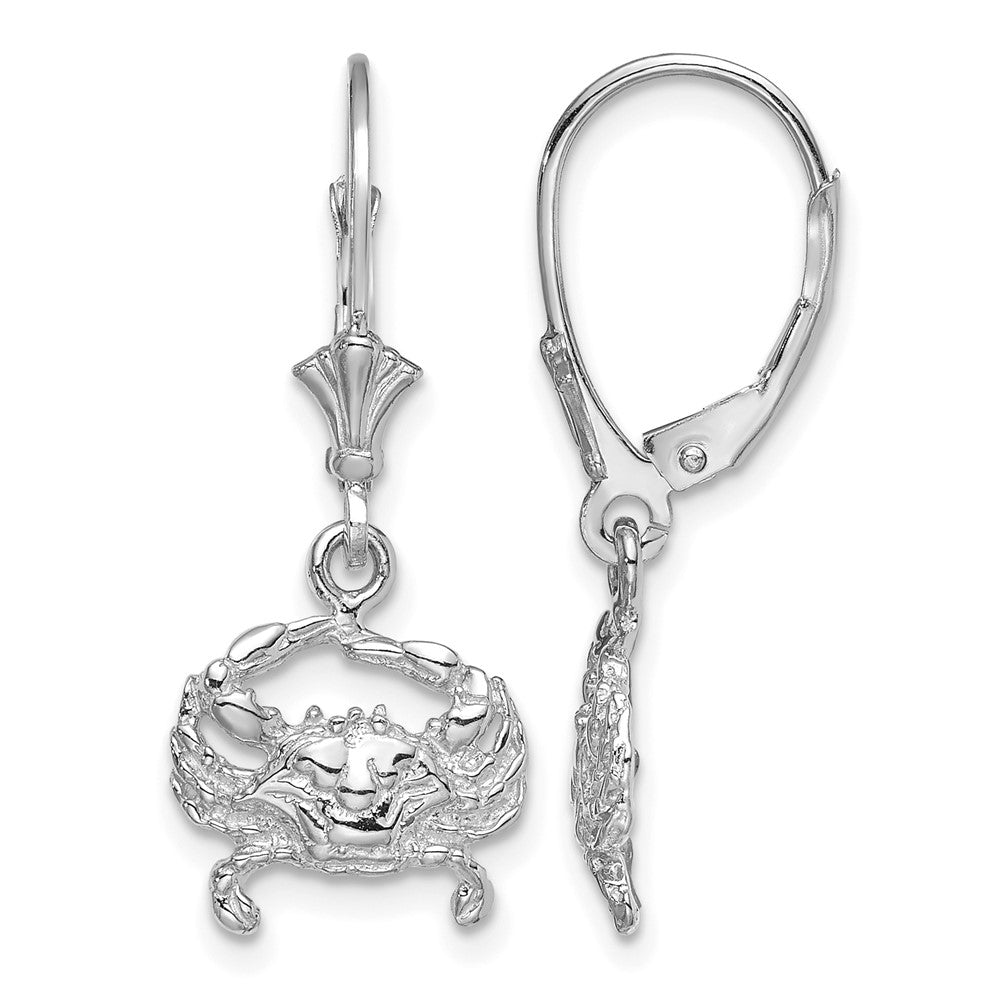 14K White Gold Blue Crab Leverback Earrings