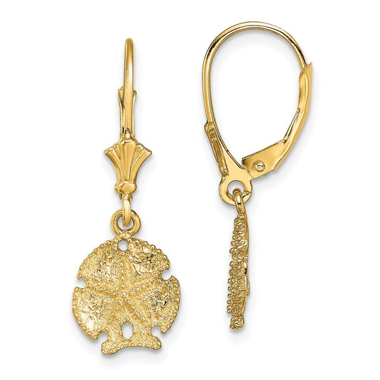 14K Sand Dollar W/Star Leverback Earrings