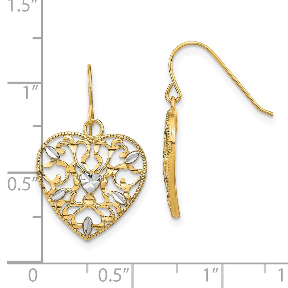 14k w/ RH Filigree Cut-Out Heart Wire Earrings