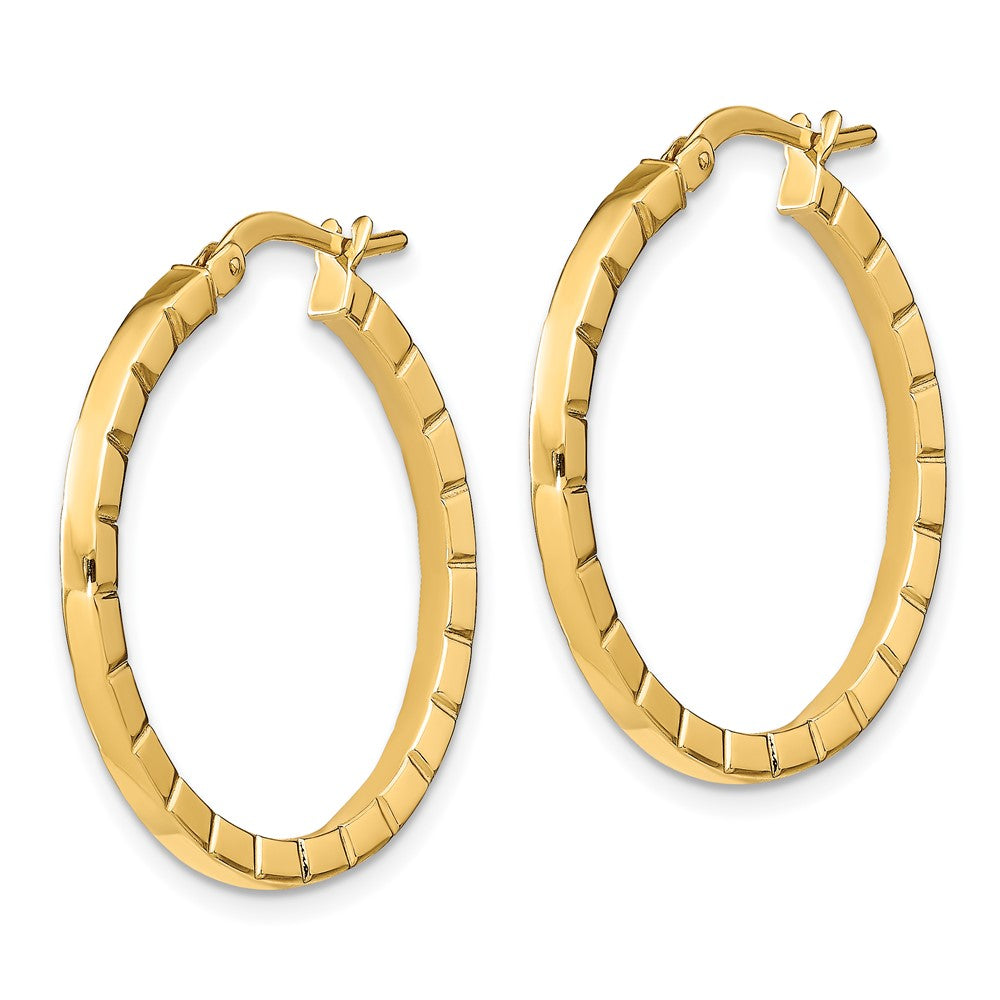 14k Large Striped Edge Hoop Earrings