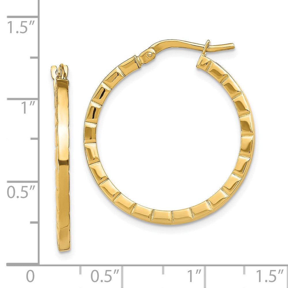 14k Large Striped Edge Hoop Earrings