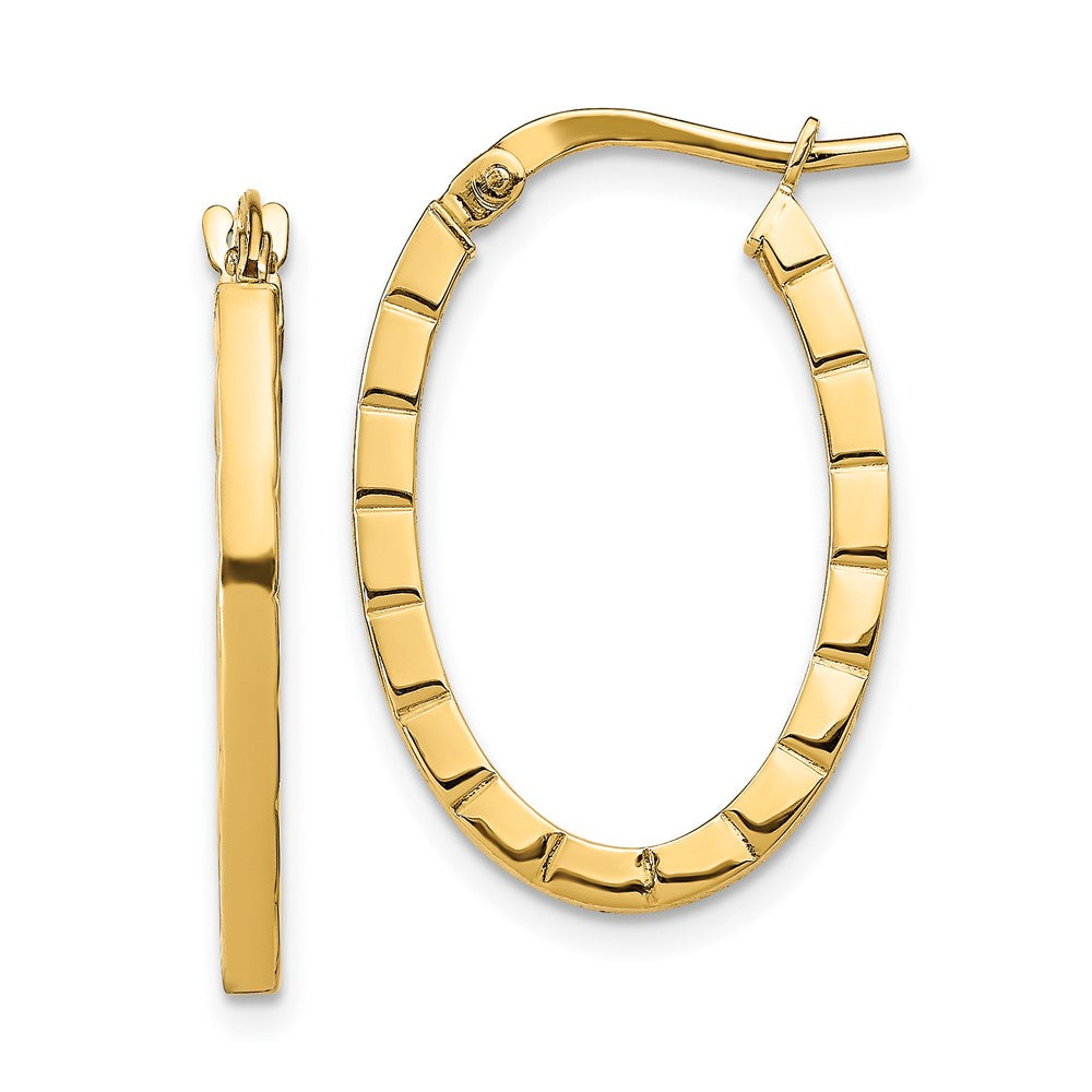 14k Striped Edge Oval Hoop Earrings