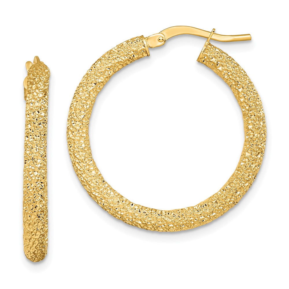 14k Yellow Gold 2.65mm Diamond-cut Hoop Earrings