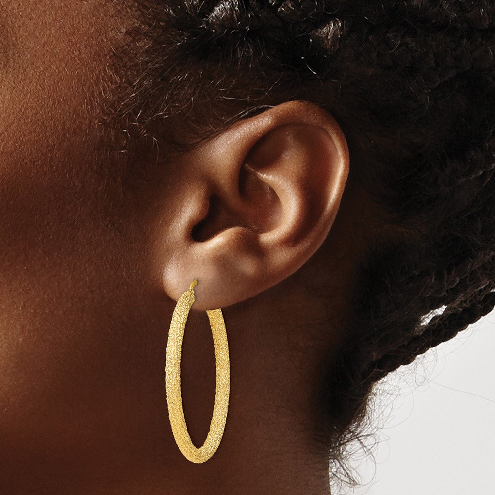 14k 3x30mm Diamond-cut Hoop Earrings