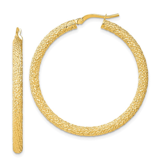 14k 3x30mm Diamond-cut Hoop Earrings