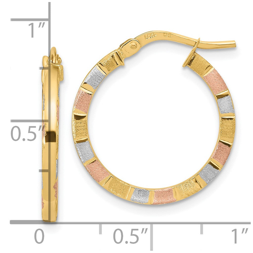 14k w/White & Rose Rhodium Polished & Satin Hoop Earrings