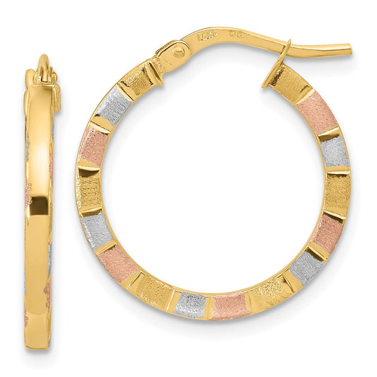 14k w/White & Rose Rhodium Polished & Satin Hoop Earrings