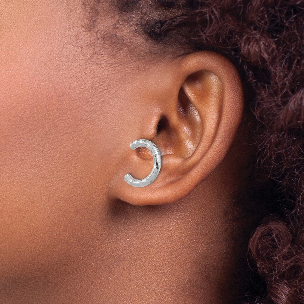 14k White Gold Polished & Textured U Shape Clip On & Post Earrings
