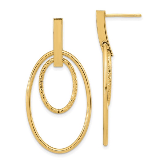 14k Polished Diamond Cut Post Dangle Earrings