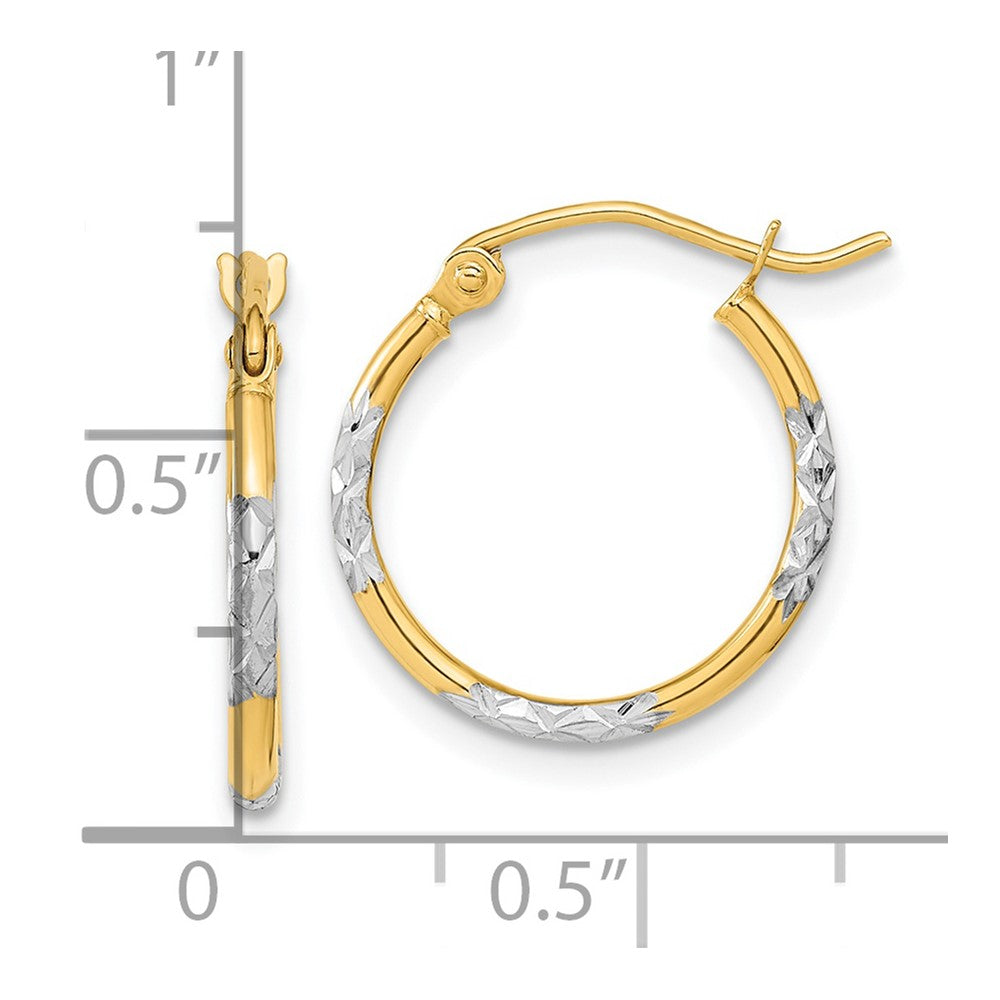 14K w/ White Rhodium Diamond Cut Hoop Earrings