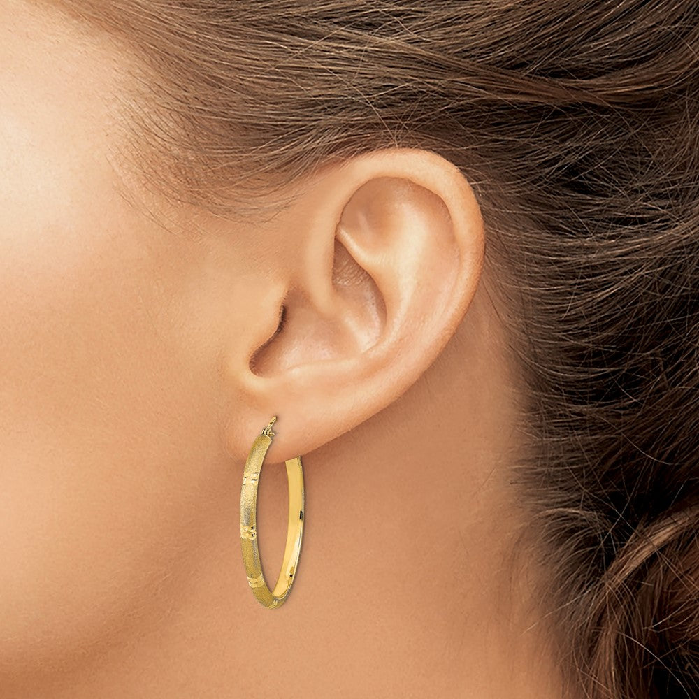 14K Polished and Satin Hoop Earrings