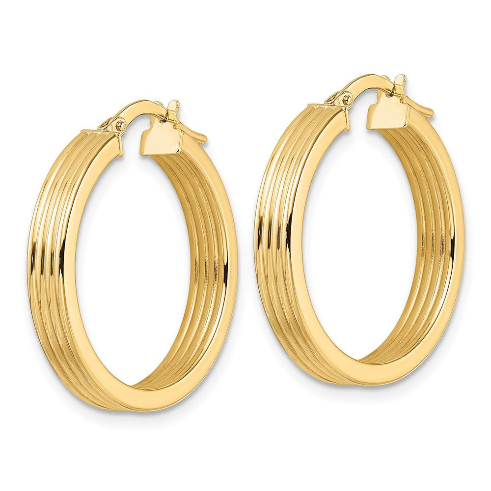 14K Polished Textured  Hoop Earring