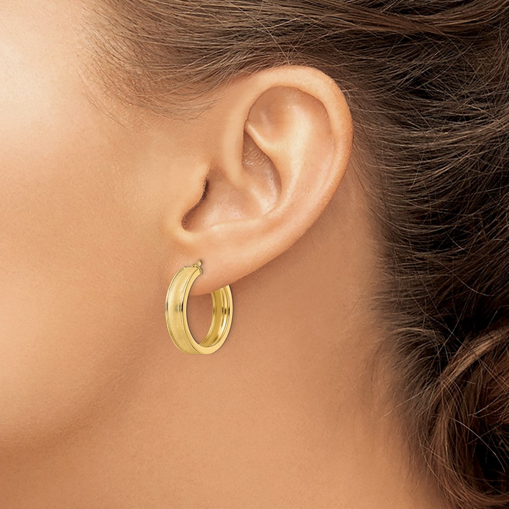 14K Brushed and Polished Hoop Earrings