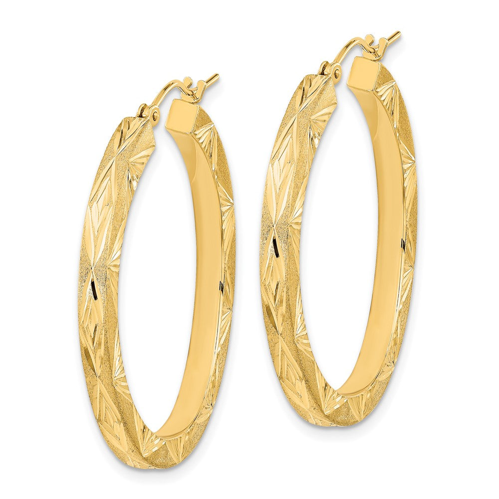 14K Polished and Satin Diamond-cut Hoop Earrings