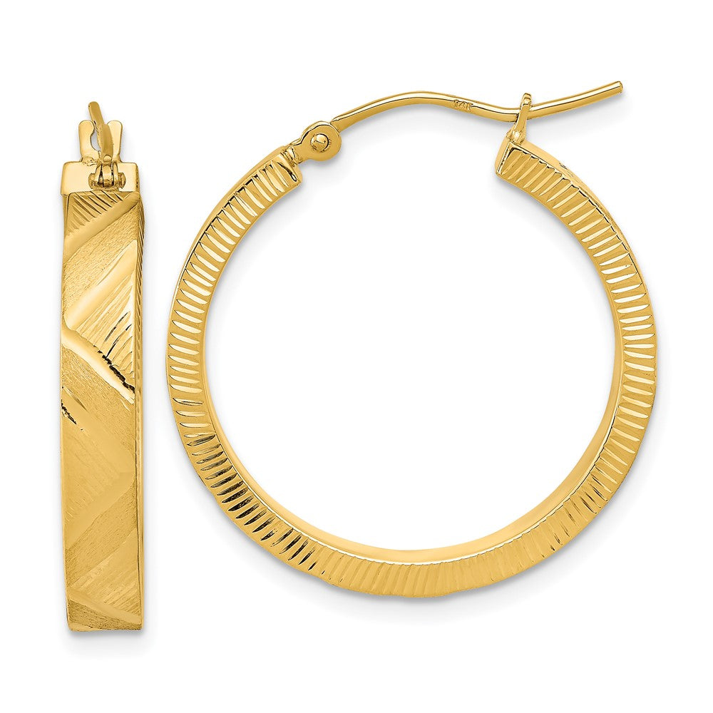 14K Polished and Brushed Textured Hoop Earrings