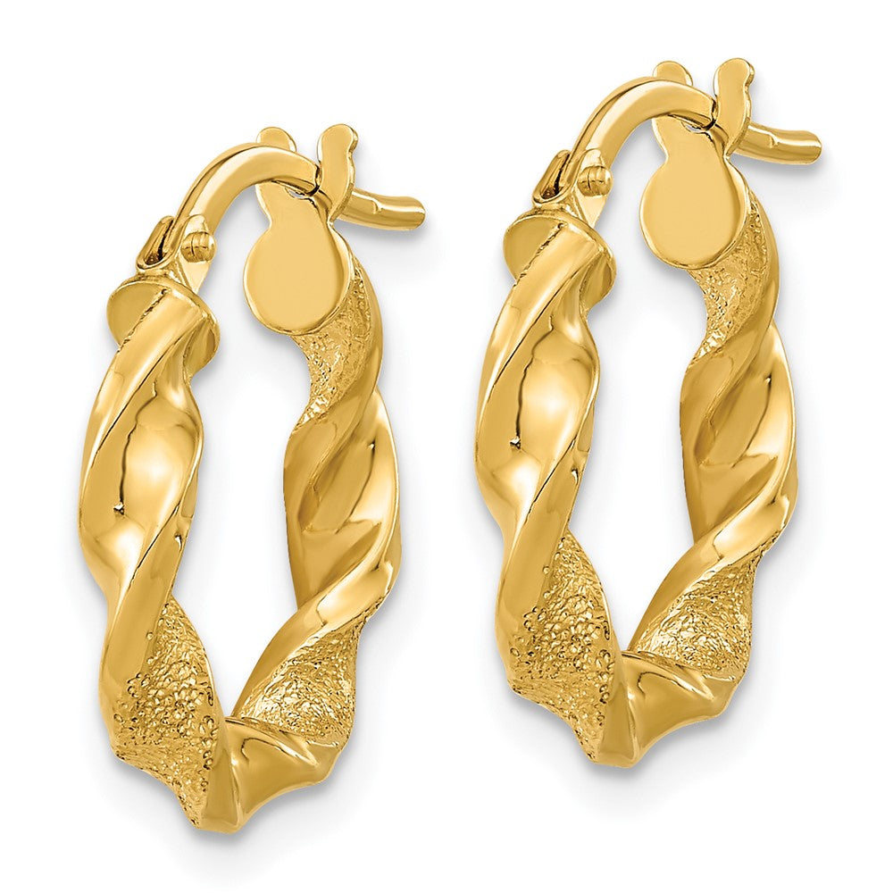 14K Yellow Gold Polished and Textured Twisted Hoop Earrings