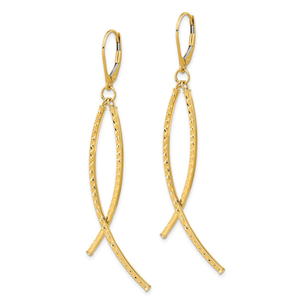 14K Polished Diamond Cut Fancy Dangle Leverback Earrings