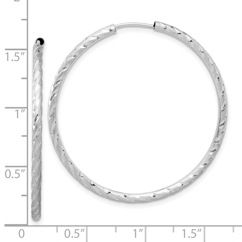 14k White Gold Polished and Satin D/C 2.00mm Endless Hoop Earrings
