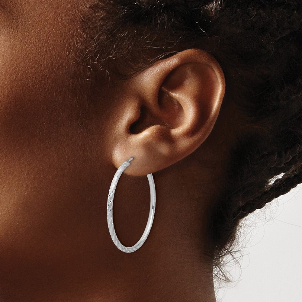 14k White Gold Polished and Satin D/C 2.00mm Endless Hoop Earrings