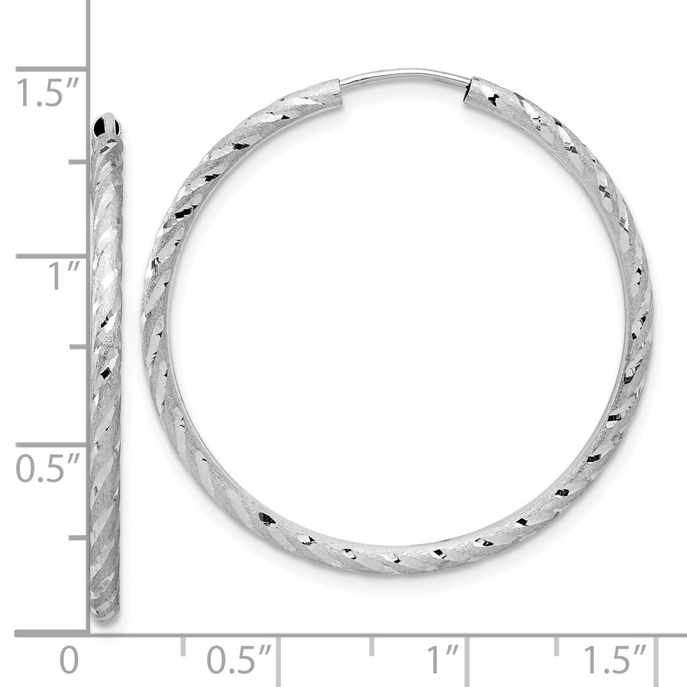 14k White Gold Polished and Satin D/C 2.00mm Endless Hoop Earrings