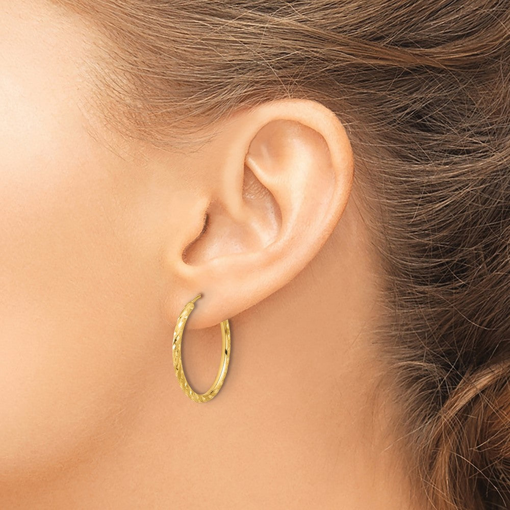 14k Polished and Satin D/C 2.00mm Endless Hoop Earrings