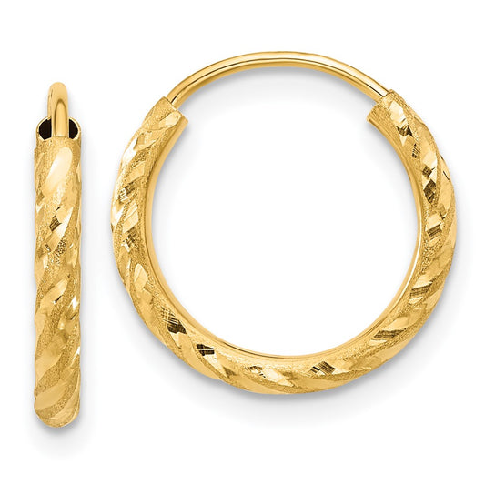 14k Polished and Satin D/C 2.00mm Endless Hoop Earrings