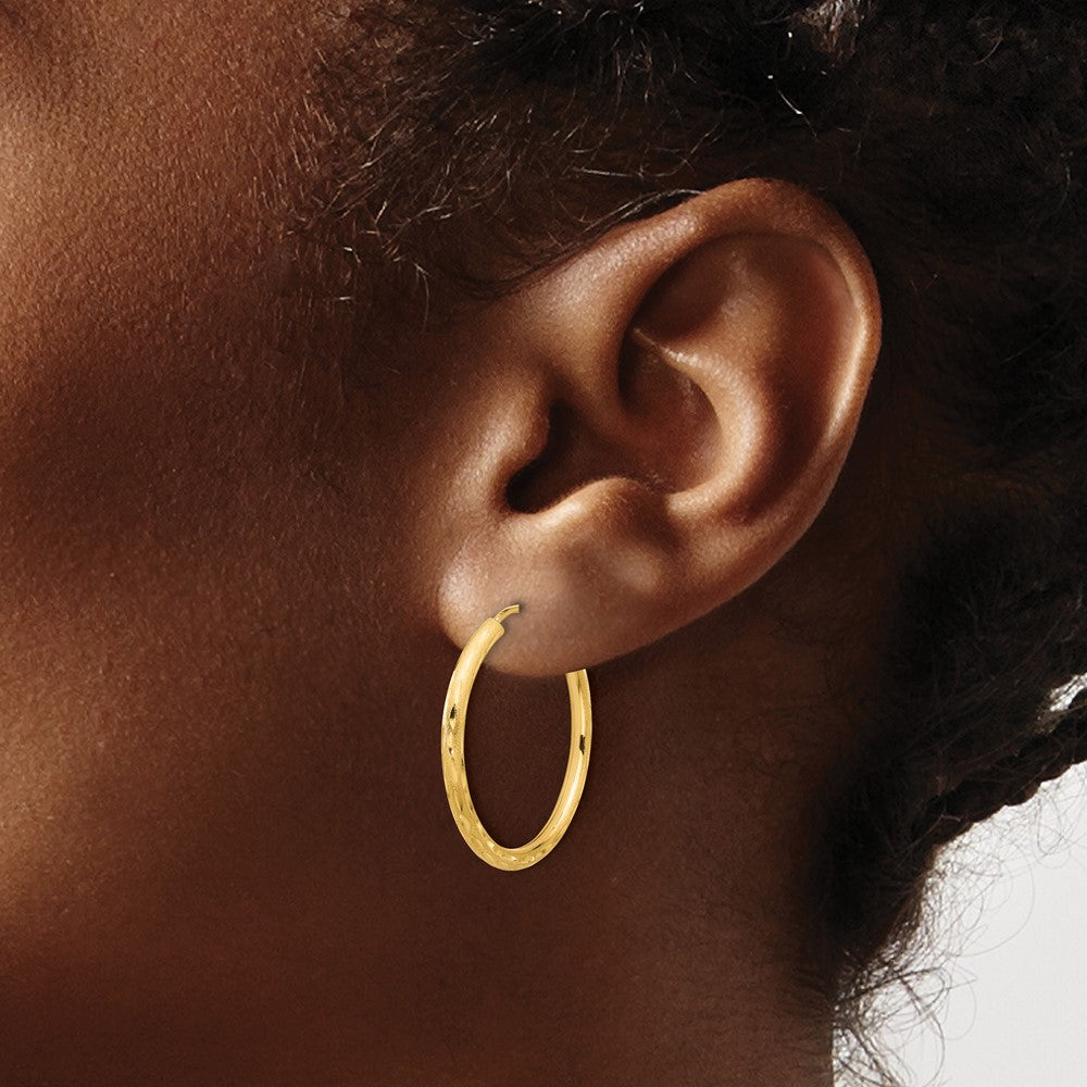 14k Polished and Satin D/C 2.00mm Endless Hoop Earrings