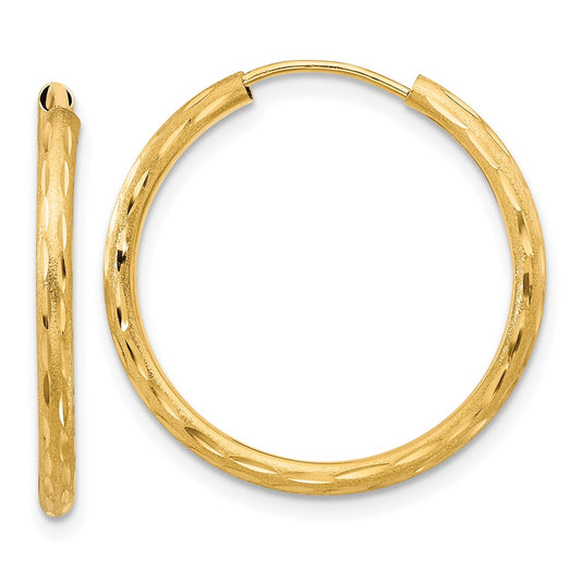 14k Polished and Satin D/C 2.00mm Endless Hoop Earrings