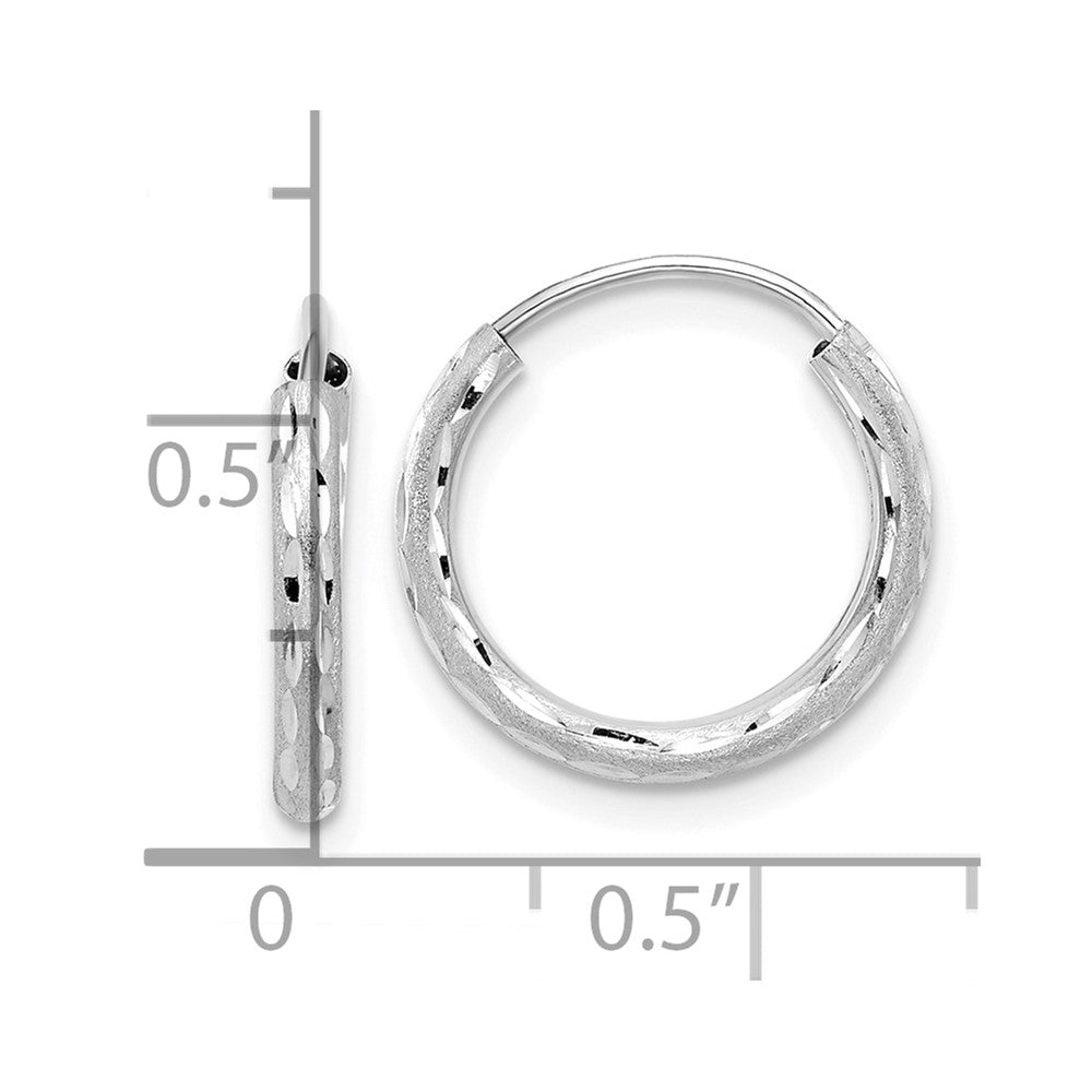 14k White Gold Polished and Satin D/C 2.00mm Endless Hoop Earrings