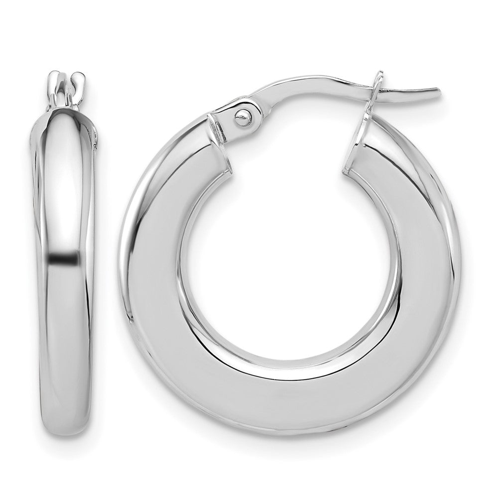 14K White Gold Polished Tube Hoop Earrings