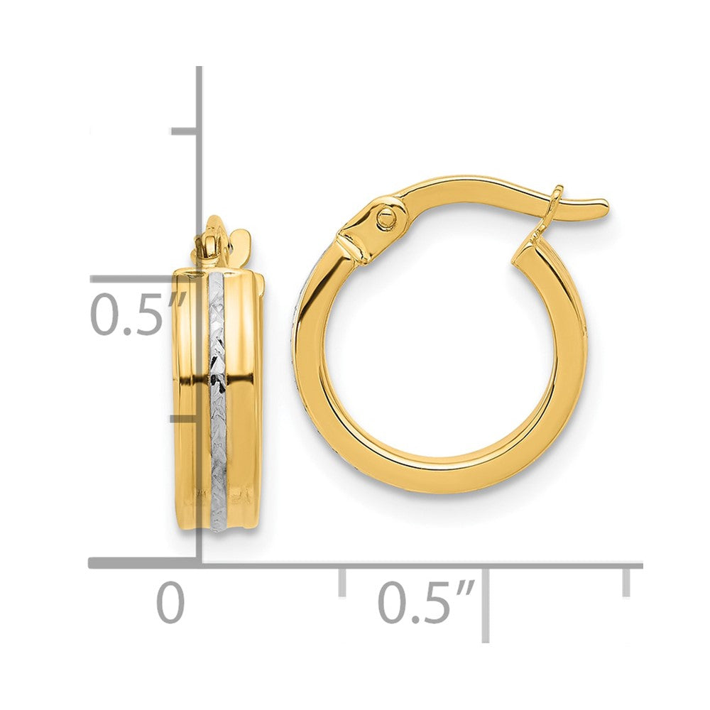 14K w/ White Rhodium Polished and Diamond-cut Hoop Earrings