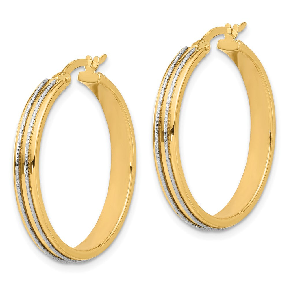 14K Yellow Gold Two-tone Polished and Diamond-cut Hoop Earrings