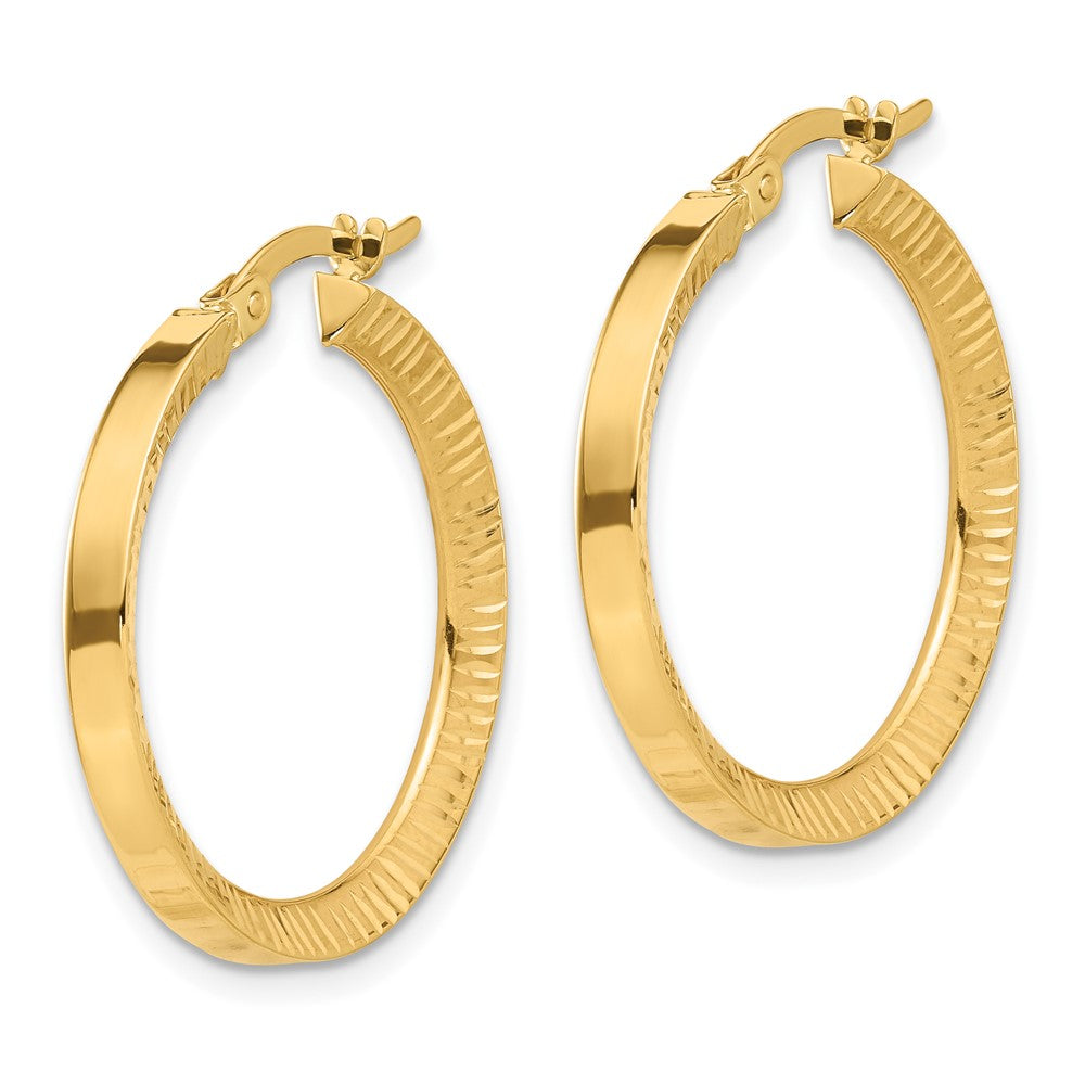 14K Yellow Gold Polished and Diamond-cut Hoop Earrings