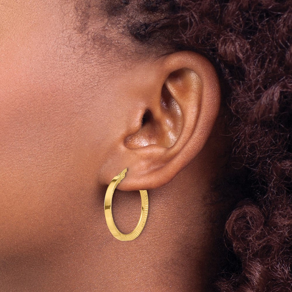 14K Yellow Gold Polished and Diamond-cut Hoop Earrings