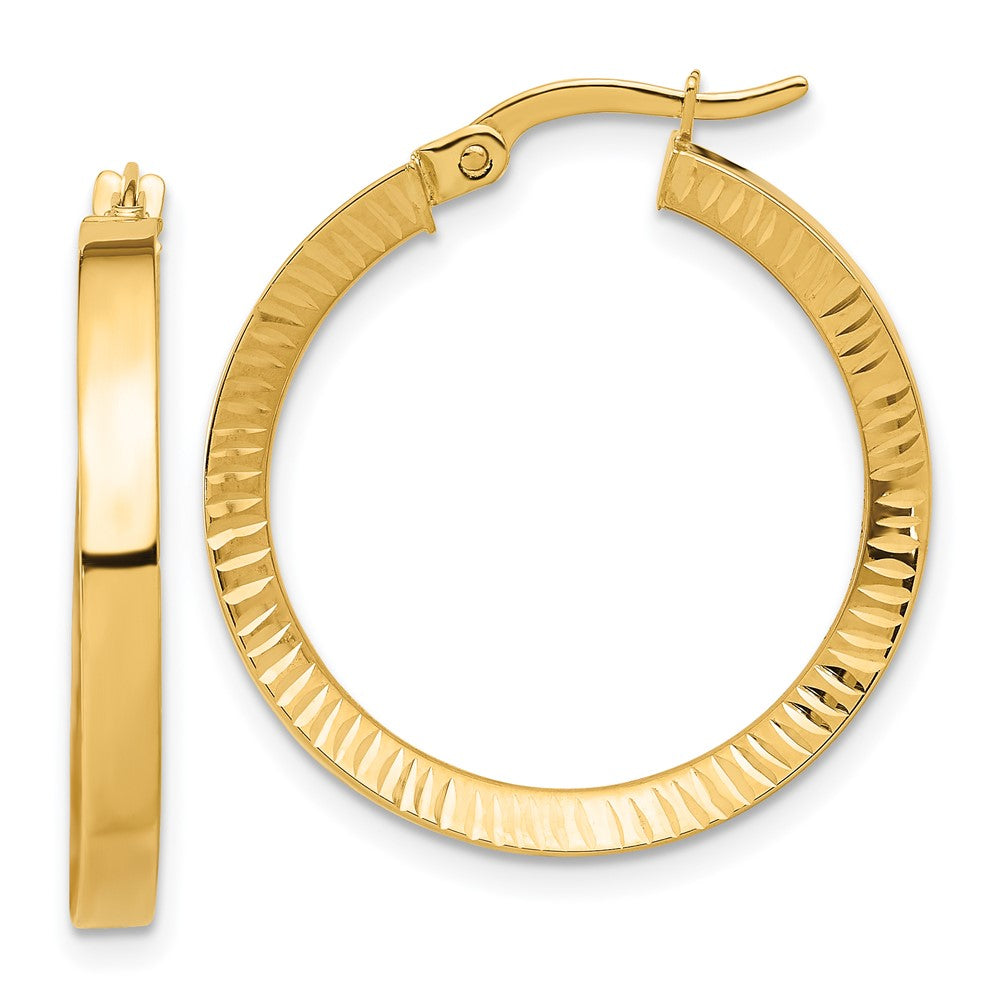 14K Yellow Gold Polished and Diamond-cut Hoop Earrings