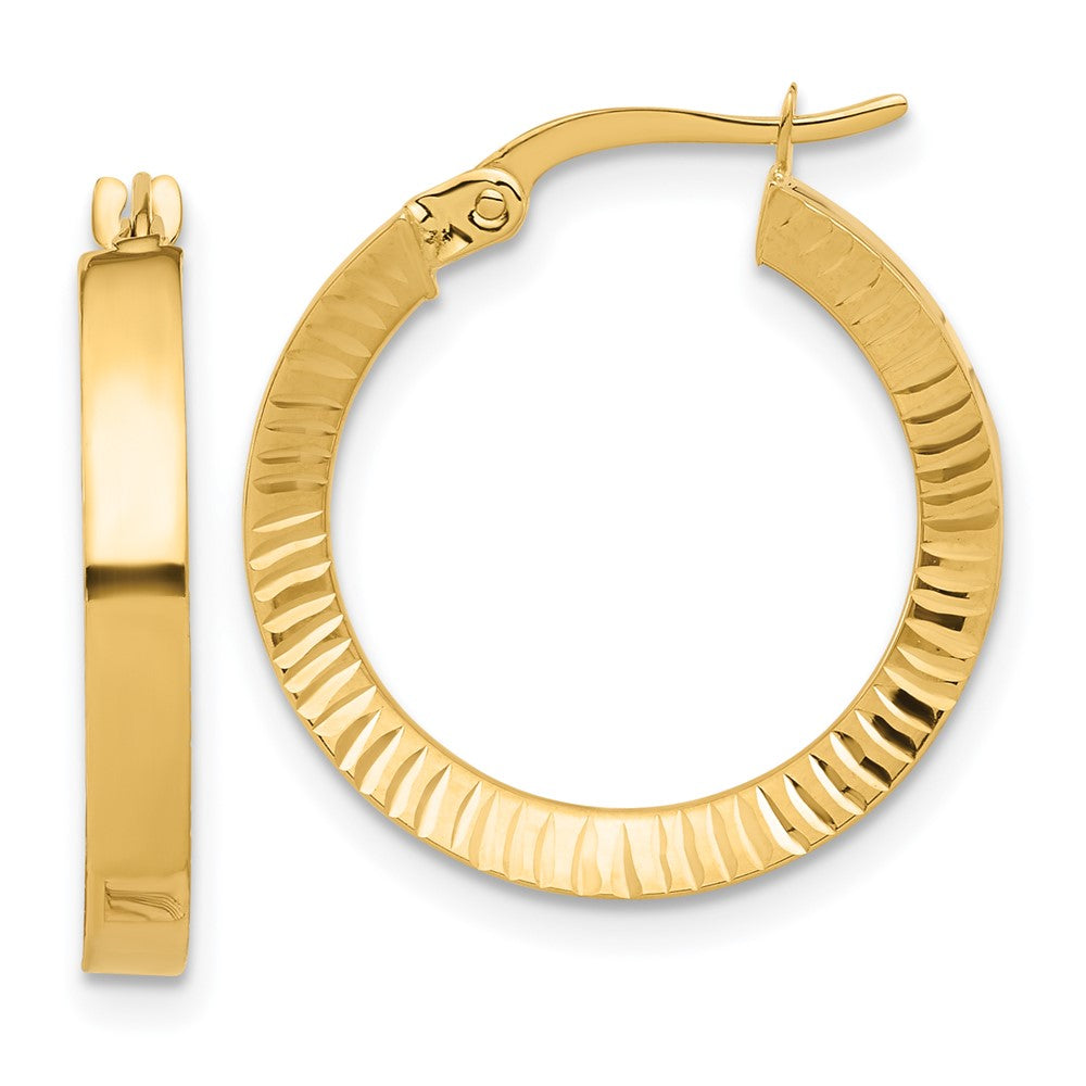 14K Polished and Diamond-cut Hoop Earrings