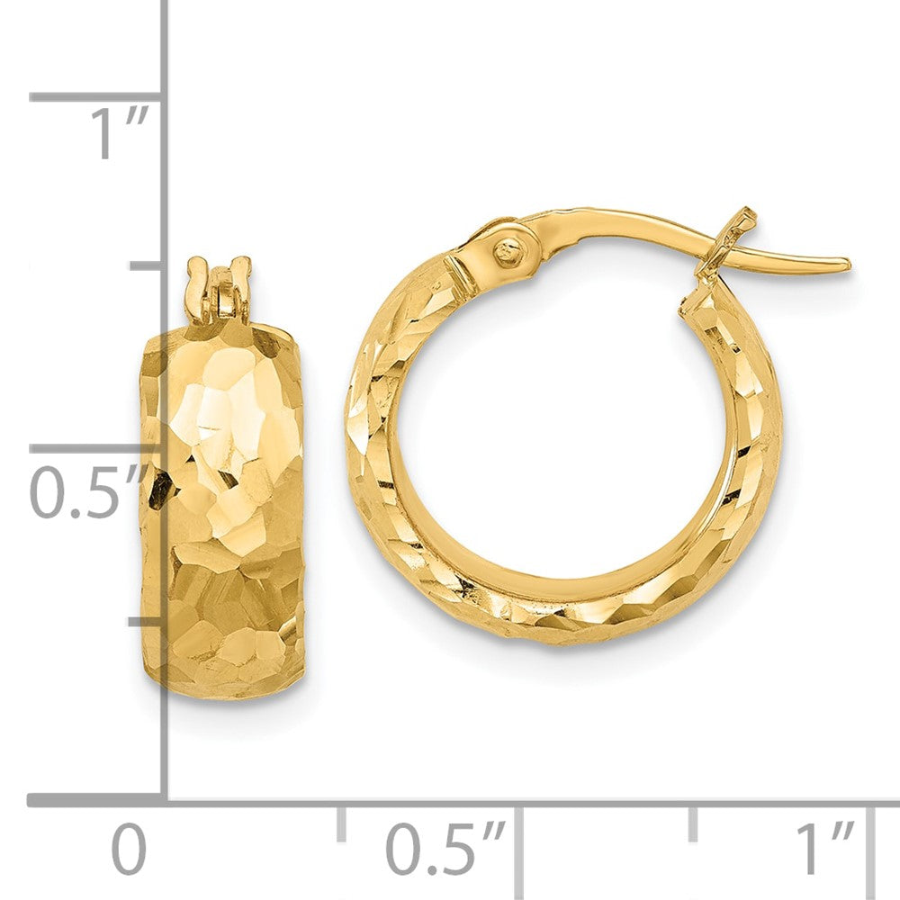 14K Polished and Diamond Cut 6mm Hoop Earrings