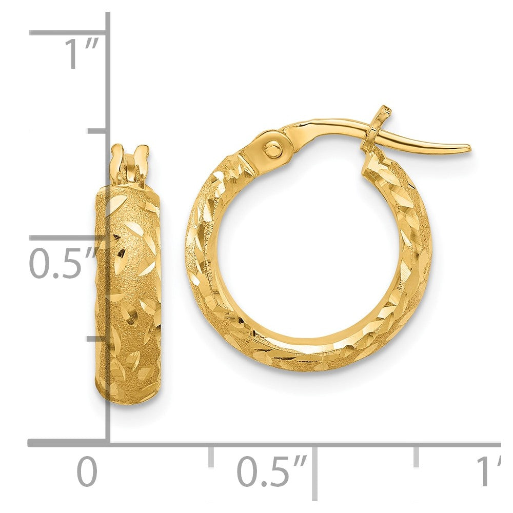 14K Satin 4mm Diamond Cut Hoop Earrings