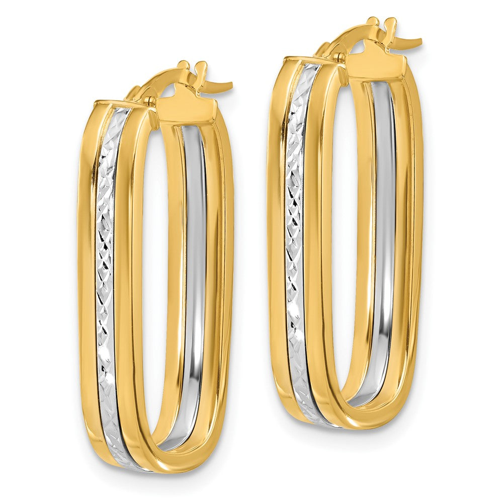 14K Yellow Gold Two-tone D/C Oval Hoop Earrings