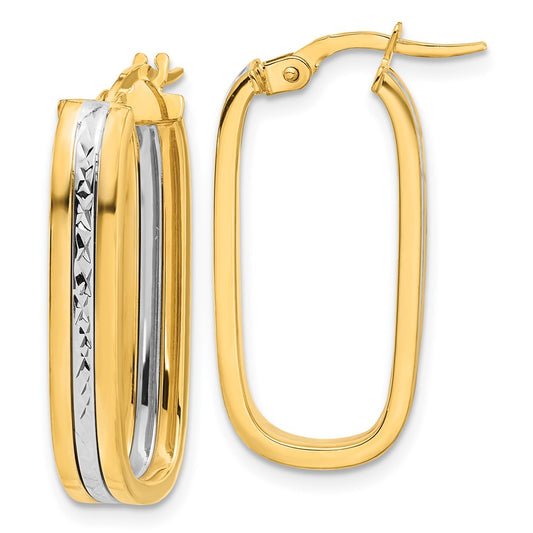 14K Yellow Gold Two-tone D/C Oval Hoop Earrings