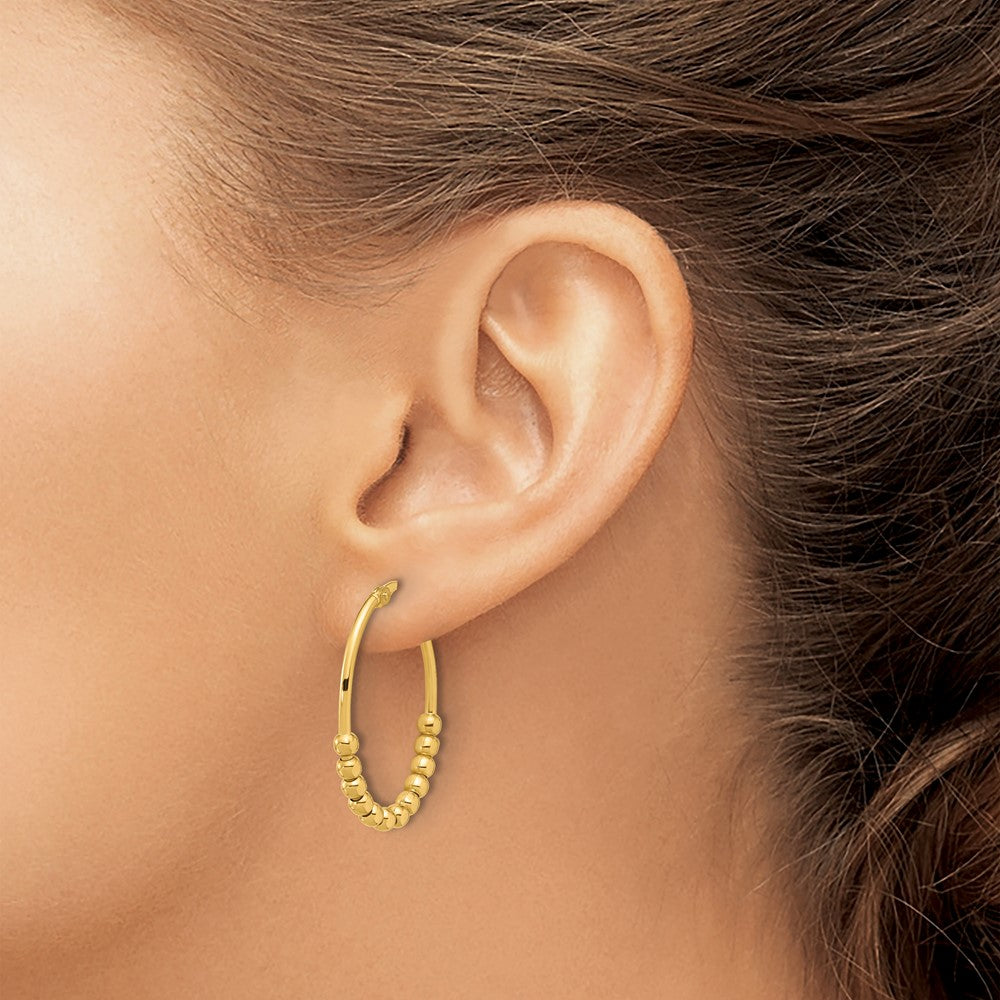 14K Polished Beaded Oval Hoop Earrings