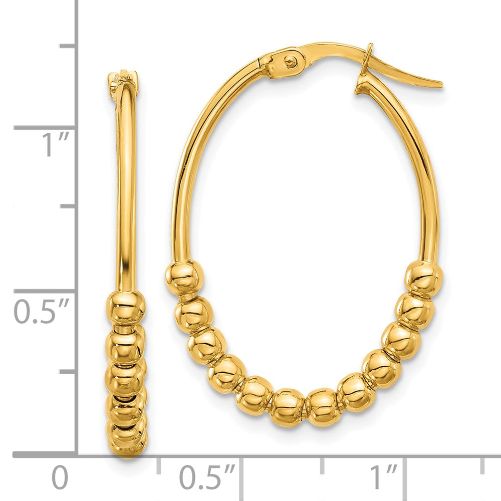 14K Polished Beaded Oval Hoop Earrings