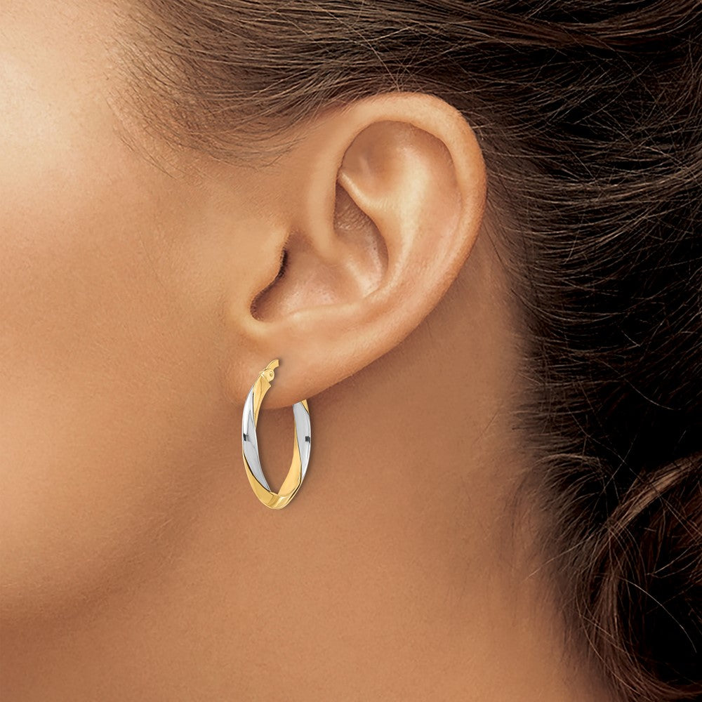 14K Two-tone Polished Twist Hoop Earrings
