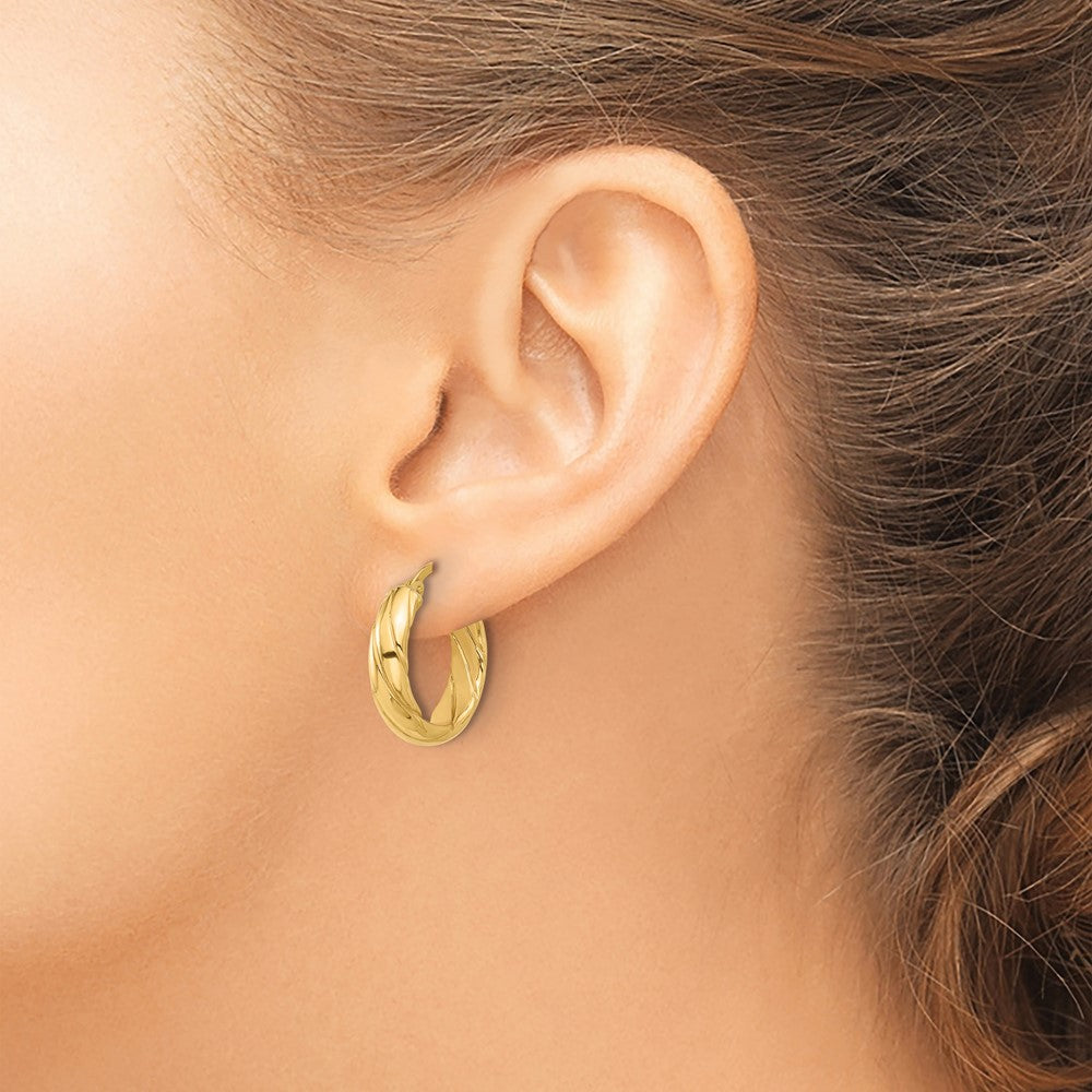 14K Polished and Textured Hoop Earrings