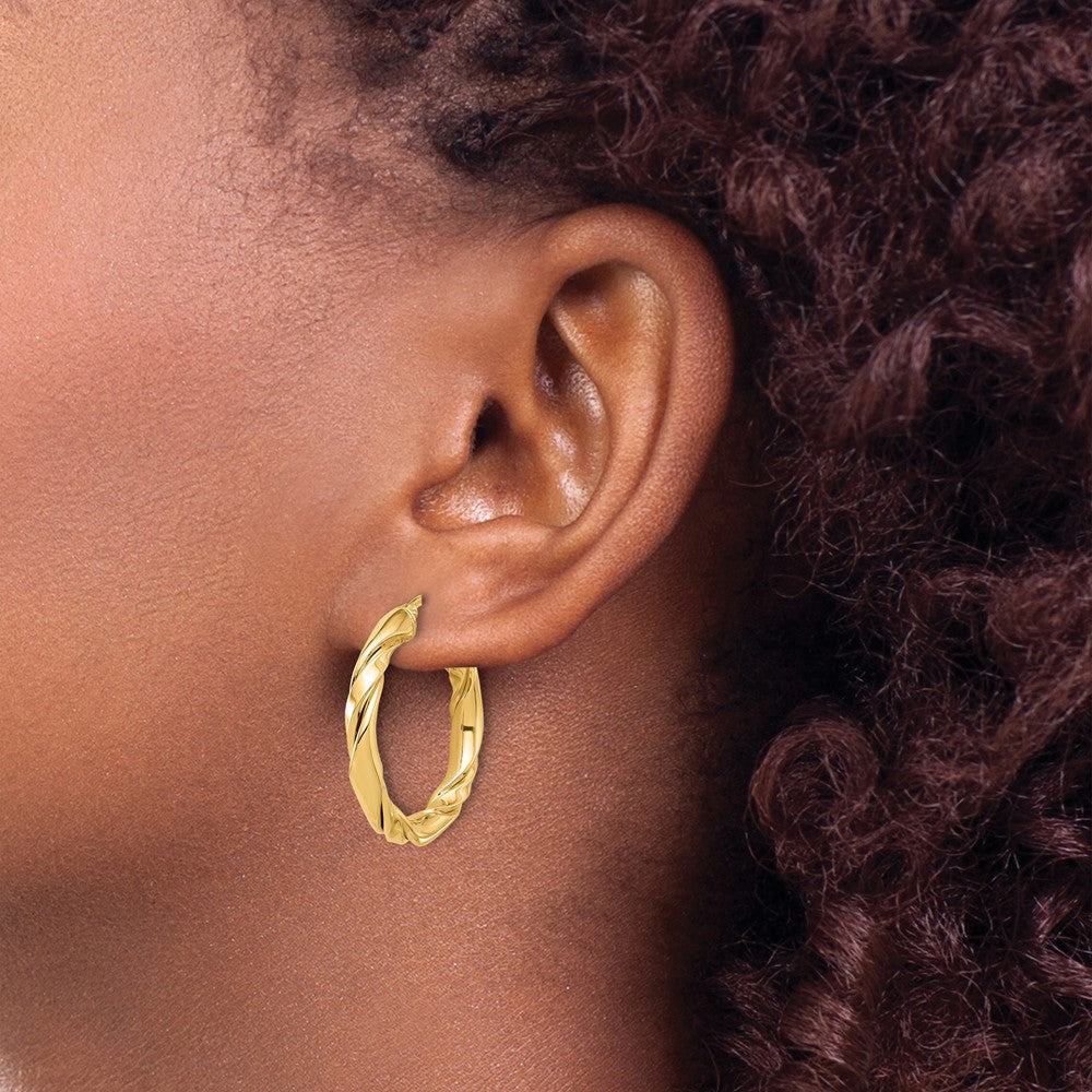 14k Yellow Gold Polished Twisted Hoop Earrings