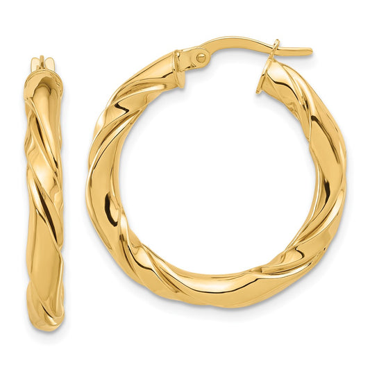 14k Yellow Gold Polished Twisted Hoop Earrings