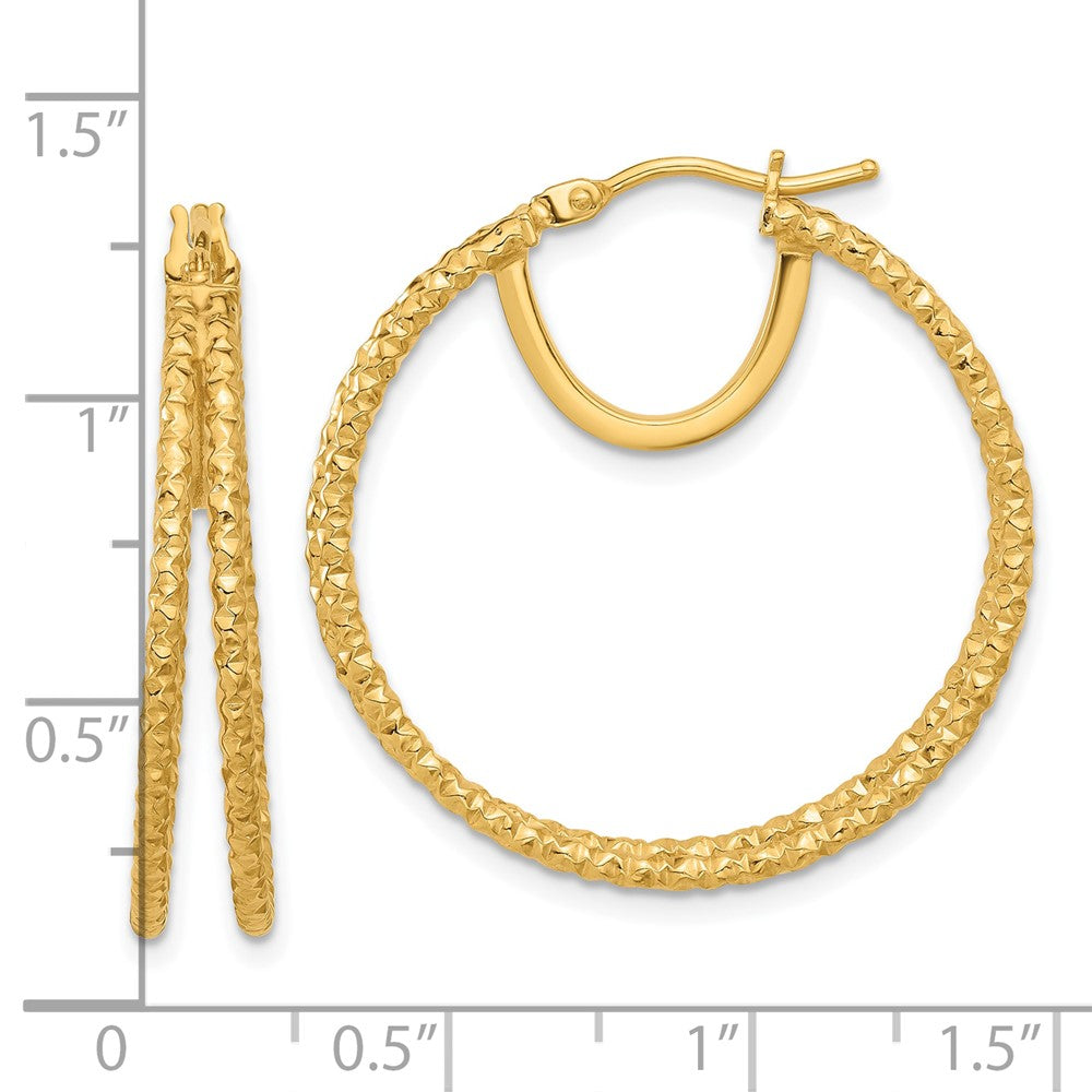 14K Polished and Textured Double Circle Hoop Earrings