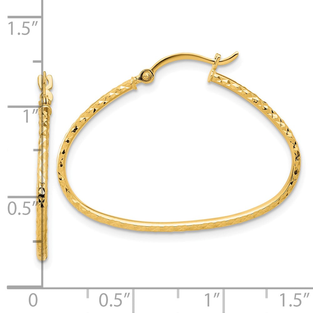 14K Yellow Gold D/C Polished Oval 1.5mm Hoop Earrings