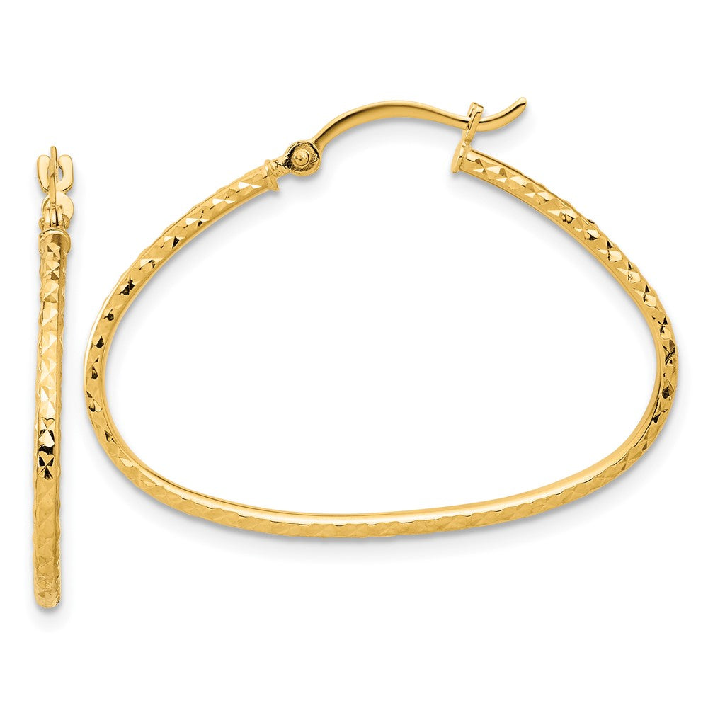 14K Yellow Gold D/C Polished Oval 1.5mm Hoop Earrings